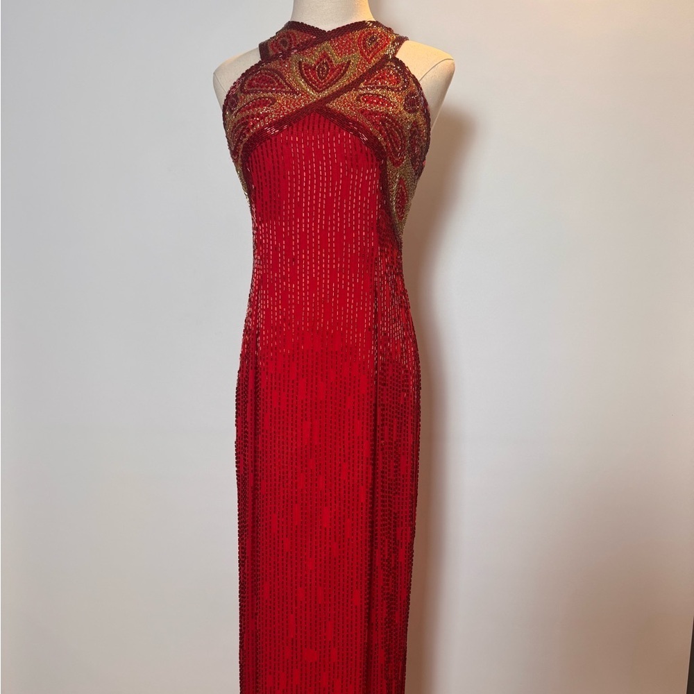 Rare Vintage Lillie Ruban Red/Gold Sequined Gown – Size 6 - Picture 9 of 13